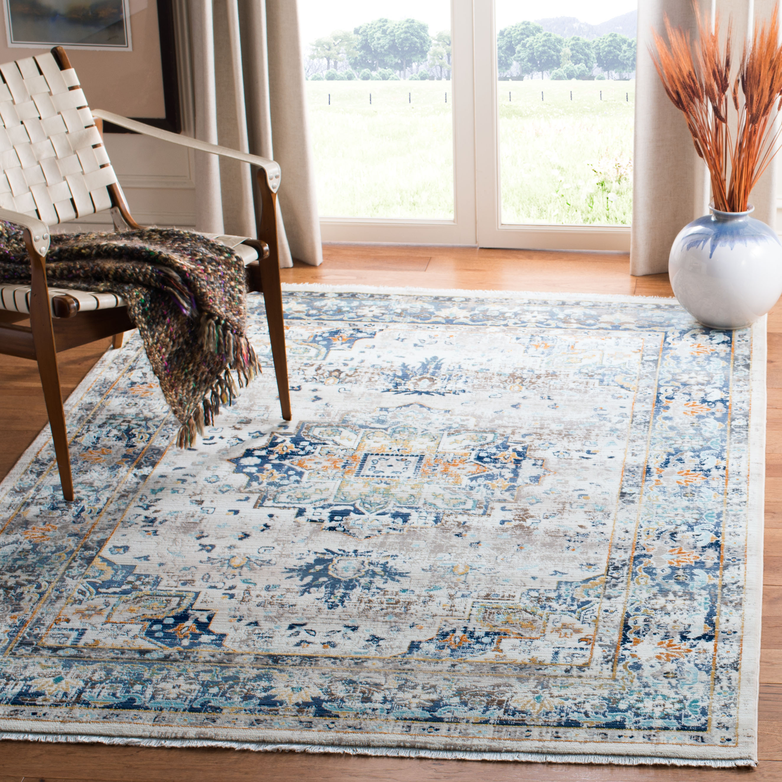 Safavieh Aria Collection Ara711A Ivory / Navy Rug Transitional Area Rug ...