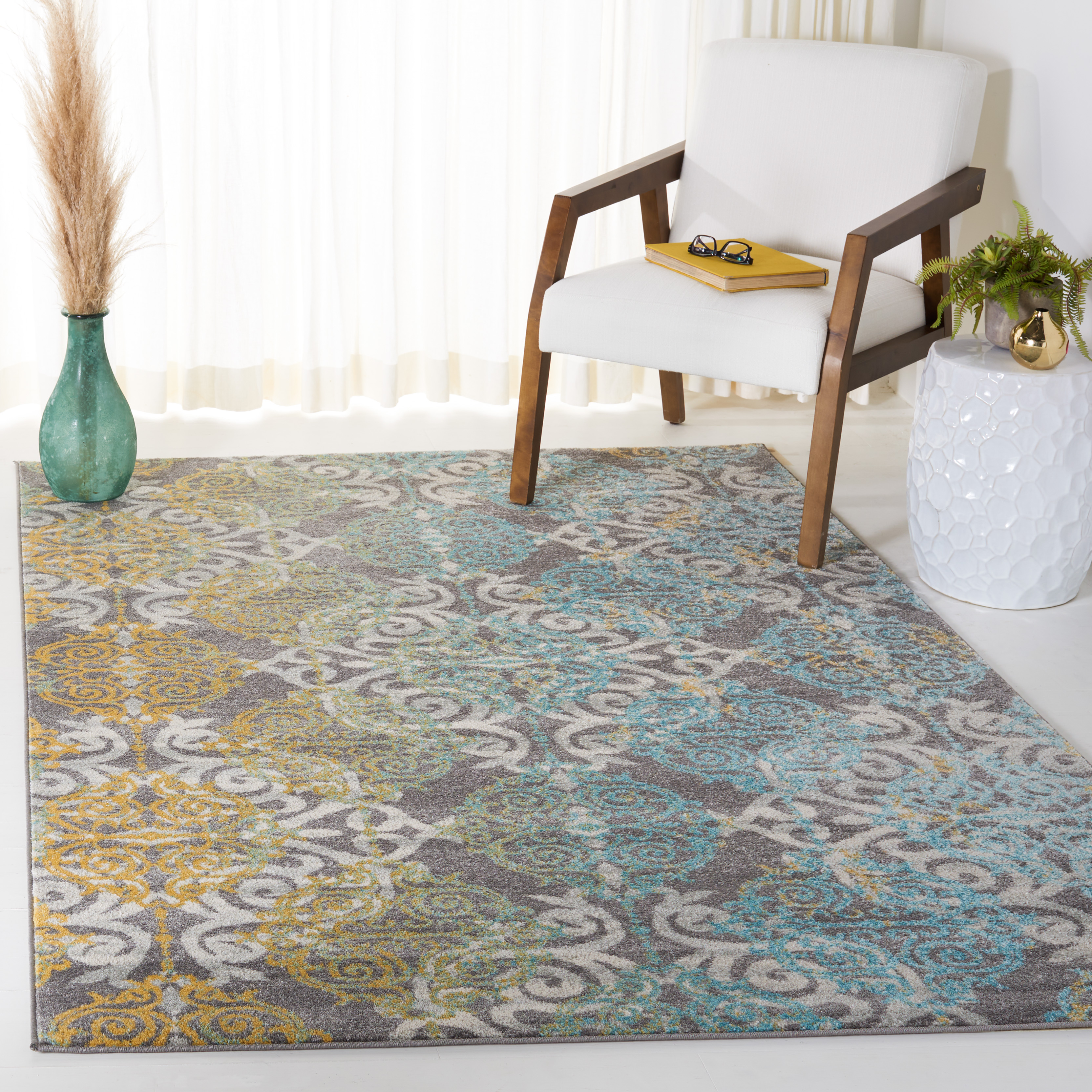 Grey / Ivory Safavieh Power Loomed Evoke Area Rugs - EVK230D - Picture 12 of 27