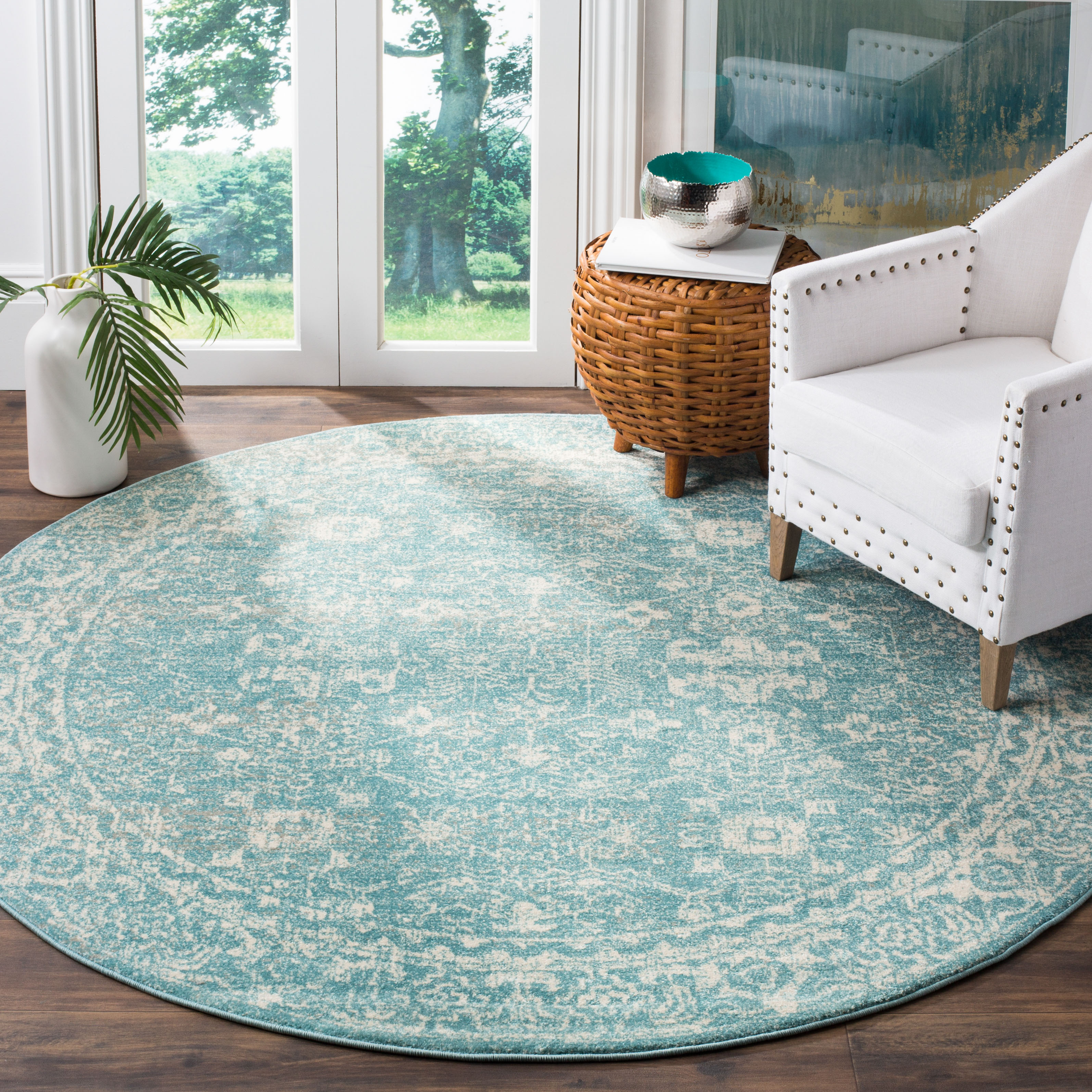 Light Blue / Ivory Safavieh Power Loomed Evoke Area Rugs - EVK270D - Picture 10 of 22